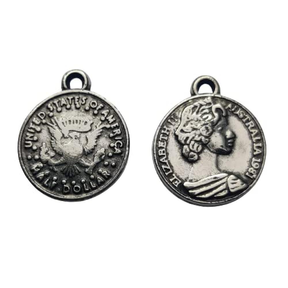 designerbox Designerbox Antique Silver Old Coins Tassels Drop Acrylic Buttons for Jewelry Kurta Decoration ( Size 2cm) (qty - 50)