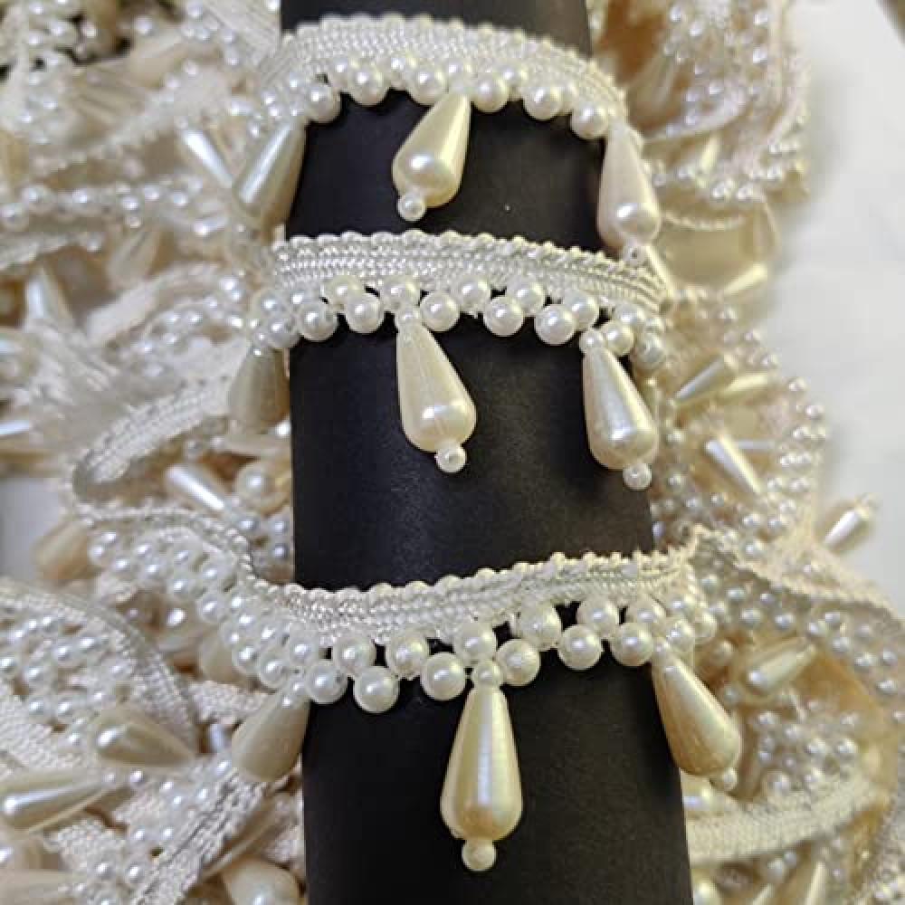 designerbox Cream Pearl moti Tassel lace