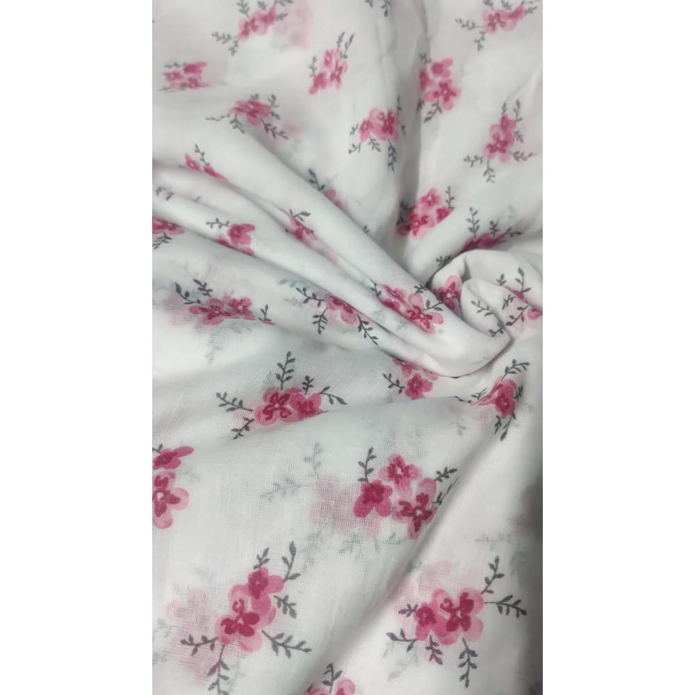 designerbox Floral Printed Natural Mull Running Fabric Mulmul Print Fabric Cloth Material Dress Making Fabric Craft Making Fabric for Women & Girls (Width -43 INCH) (2.5 Meters)
