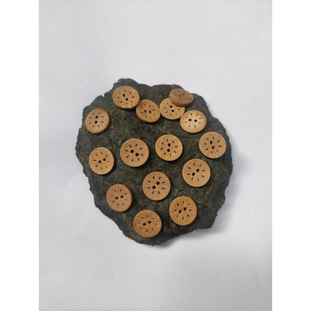 designerbox Flower Wooden Color Coconut Shell 2 Holes Round Flower Shape Buttons for Sewing Craft and Embroidery (50 Pieces 2CM 20 mm)