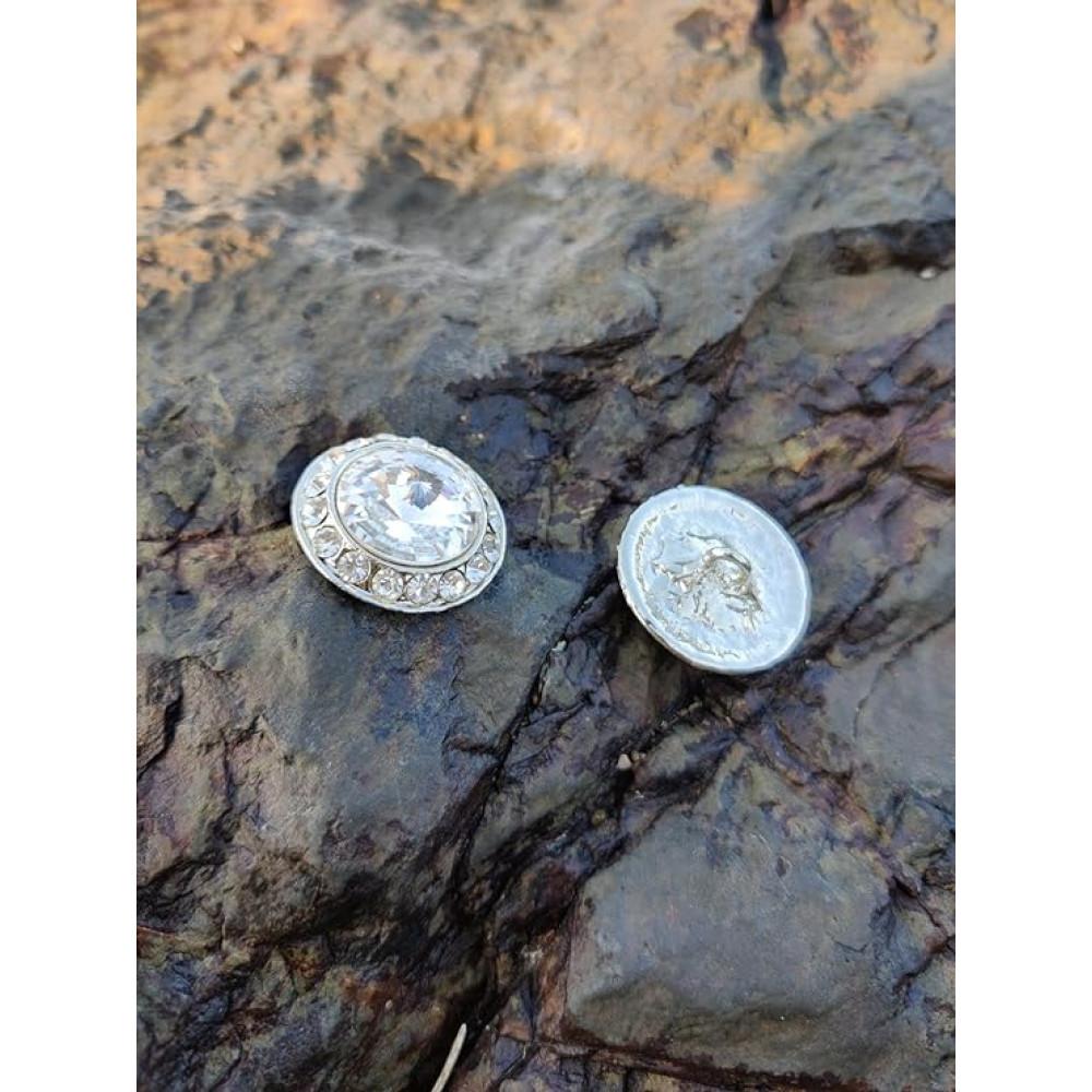 designerbox Glass Stone Buttons for Goddess Dress Decoration and Boutique Dress Making (Pack of 10Pcs) (White)