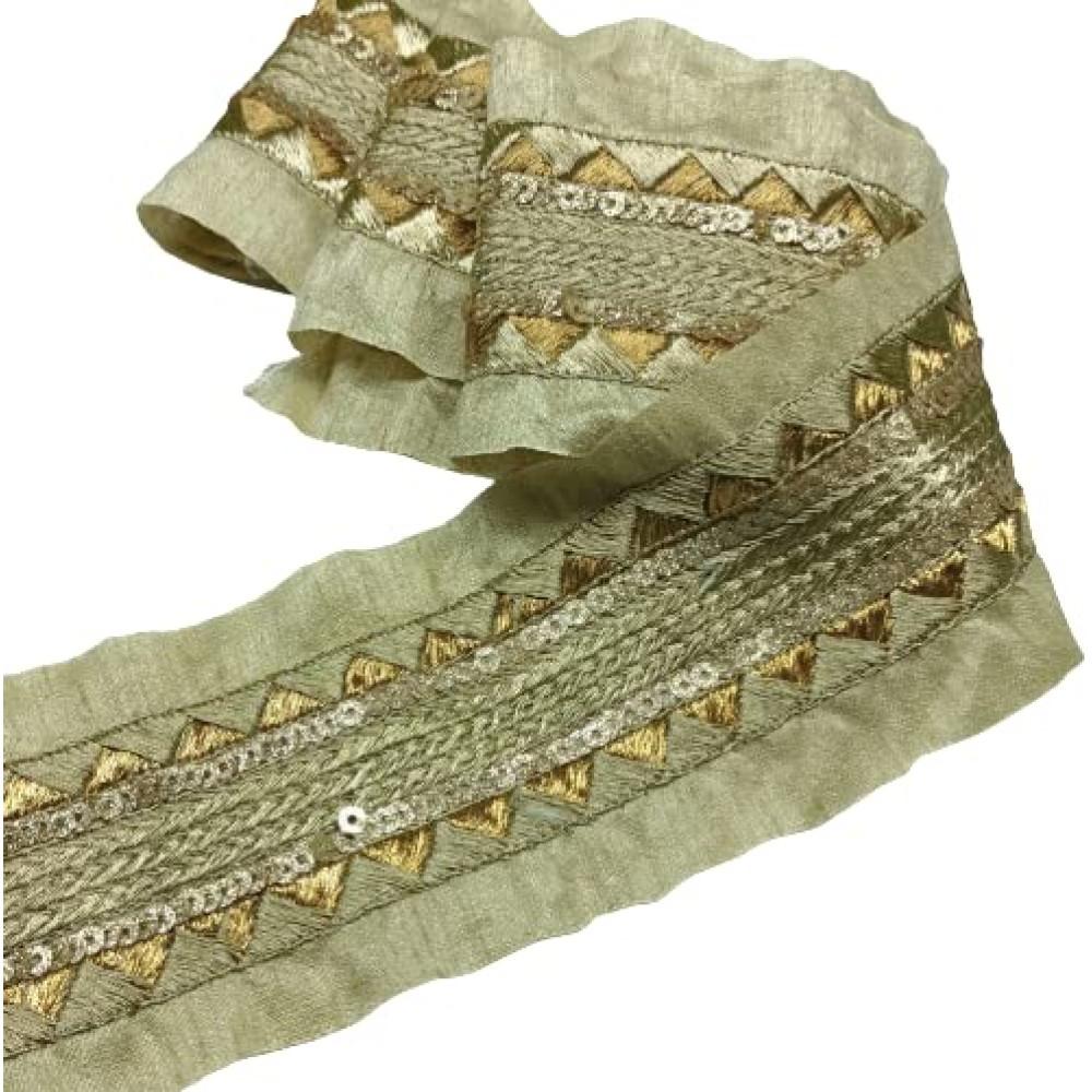 designerbox Gold Colour Lace with Golden Dori and Sequence Threads Embroidery Work Border for Bridal Dress Gown Dupatta Sarees Wedding Outfits ( Pack of 4.5 Meter) Size : 8cm