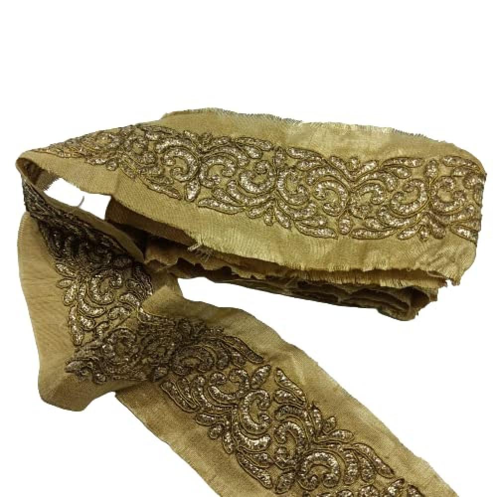 designerbox Gold Colour Lace with Golden Dori Threads Embroidery Work Border for Bridal Dress Gown Dupatta Sarees Wedding Outfits ( Pack of 4.5 Meter) Size : 4cm