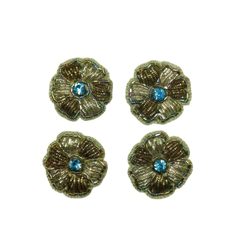 designerbox Golden Flower Shape Applique Beautiful patchs for Cloths Blouse Suits Sarees Decoration Sweater Shoes Bags ( Pack of 4 pcs )(Width : 3.5cm )