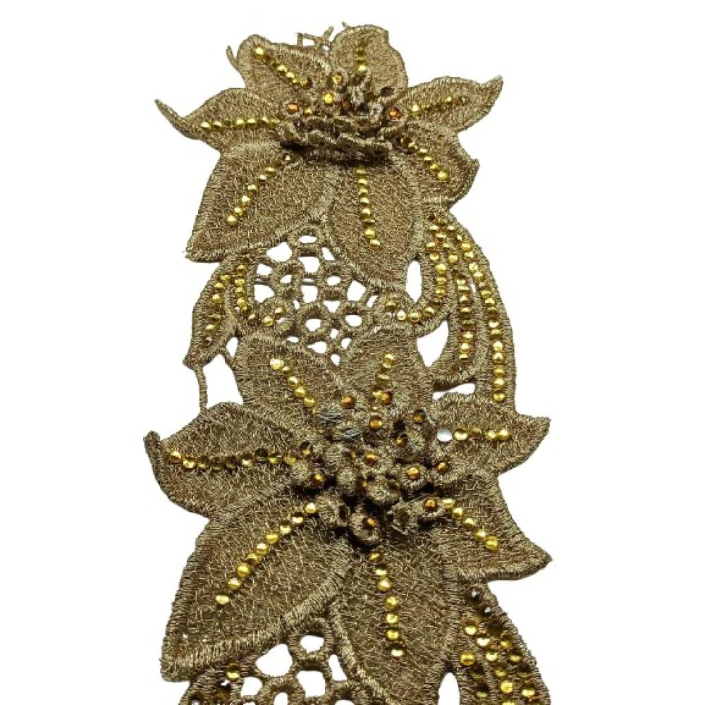 designerbox Golden Flower Shape Lace with Diamonds and Golden kasab Embroidery Work Border for Bridal Dress Gown Dupatta Sarees Wedding Outfits (Pack of 1 Meter ) Width: 9.5 cm