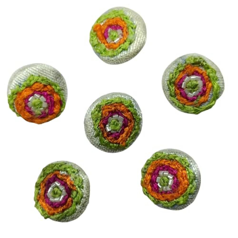 designerbox Handmade Buttons with fine Quality Multi Threads Embroidery Work for Sweaters Kurtas Kurtis Blouses Shirts DIY Crafts (Size 1.5 cm )( Pack of 10 pcs )