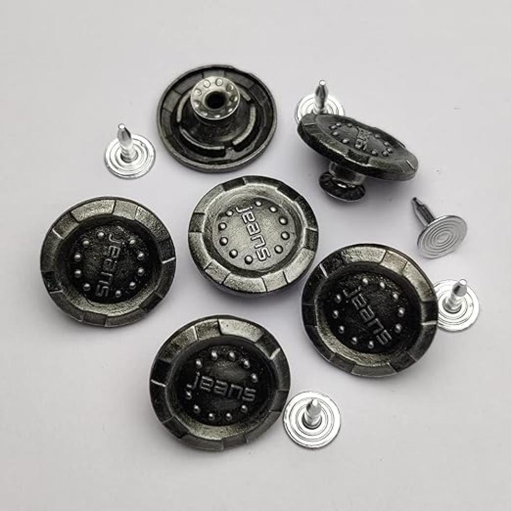 designerbox Jeans Button Antique Silver No Sew Jeans Tack Buttons 20mm Show Jeans Glossy Buttons Hammer on Set with Rivets ( Pack of 10) (Buttons Size 2cm )