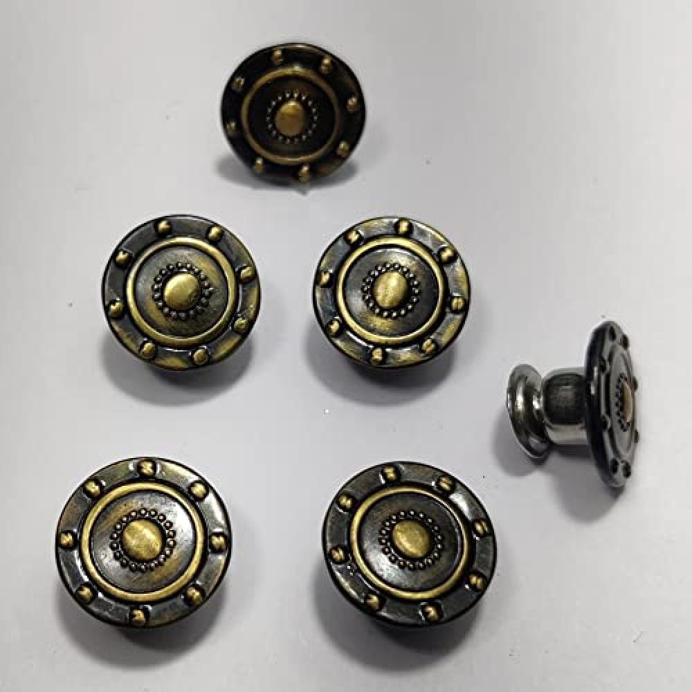designerbox Jeans Button Imported No Sew Hammer on 14 mm Show Jeans Glossy Tack Star Button Gun Metal and Golden Black Design (Pack of 10pcs)(Size 1.4 cm)