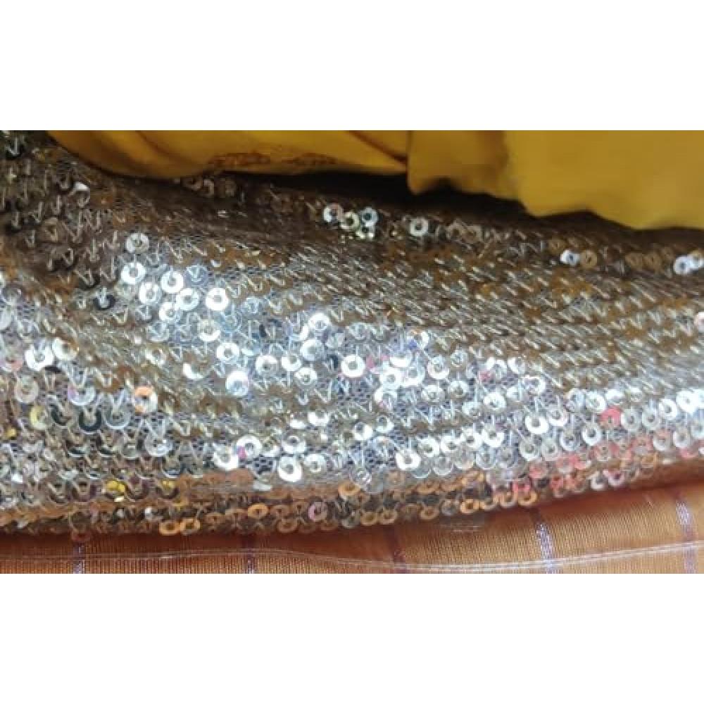 designerbox Lycra Parisot with Sequin Fabric Glitter Fabric The Yard Little Mermaid Fabric Material Fabric Sparkly Fabric Mesh Fabric Vinyl Fabric Sequence Fabric Material (1 MTR Golden) (1 Meter)
