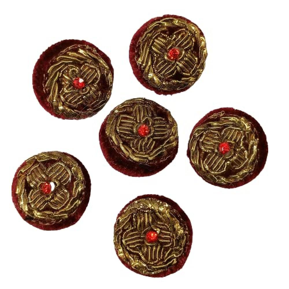 designerbox Maroon Zardozi Handmade Buttons with fine Quality Golden Embroidery Work for Sherwani Jackets Kurtas Kurtis Blouses Shirts Blouses DIY Crafts (Size : 2 cm )( Pack of 10 pcs )