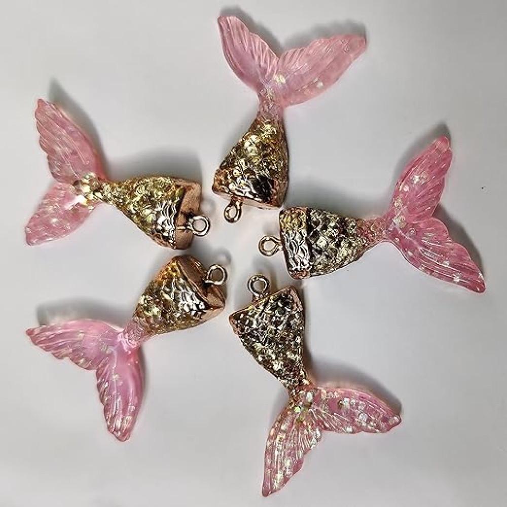 designerbox Mermaid Resin Art Embellishment Rambo Shining Beads Buttons Flatback Side for Kurtis Jewellery pendent Craft . Pink Colour . (4)