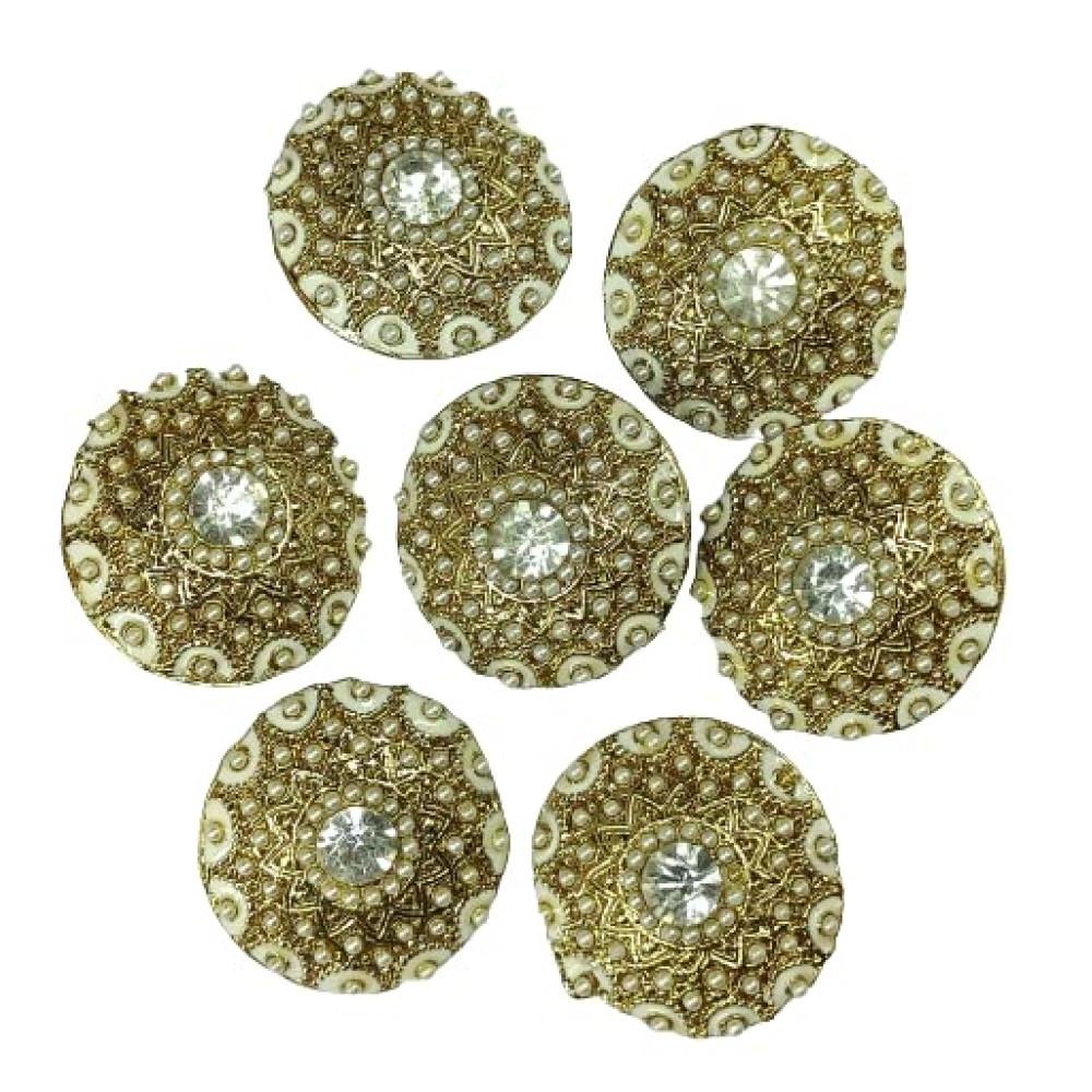 designerbox Metallic Round Golden Buttons with Diamond for Suits Jackets Decoration and Crafts DIY ( Size : 3 cm ) ( Pack of 20 Pcs )