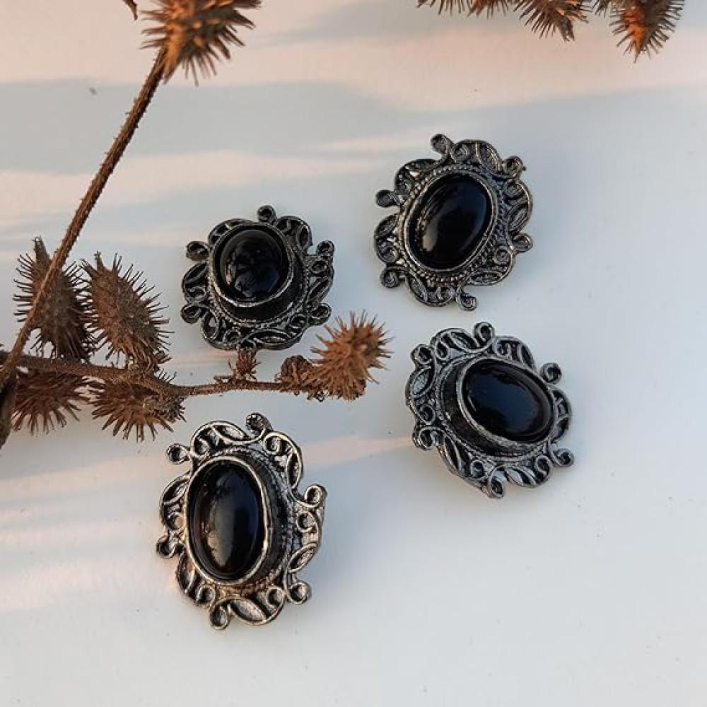 designerbox Metallic Unique Black Stone Handmade Buttons for Shirts Kurtas Kurtis Jeans Decoration DIY (Pack of 10 pcs) (Size : 3.5 cm) farha