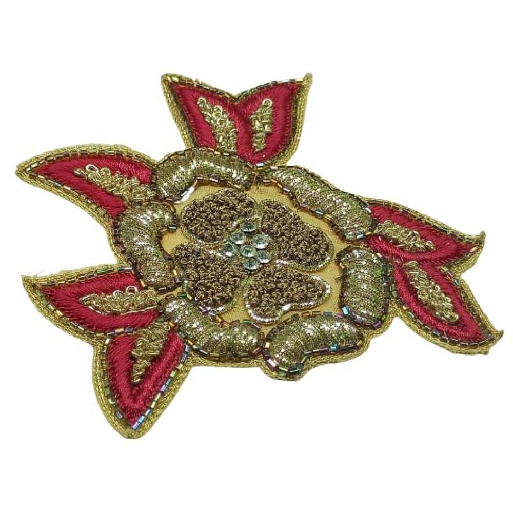 designerbox Multicolour Applique Beautiful Flower Embroidery Patches with Diamond's for Cloths Blouse Suits Sarees Decoration Sweater Shoes Bags ( Pack of 2 pcs )(Width : 12.5 cm )