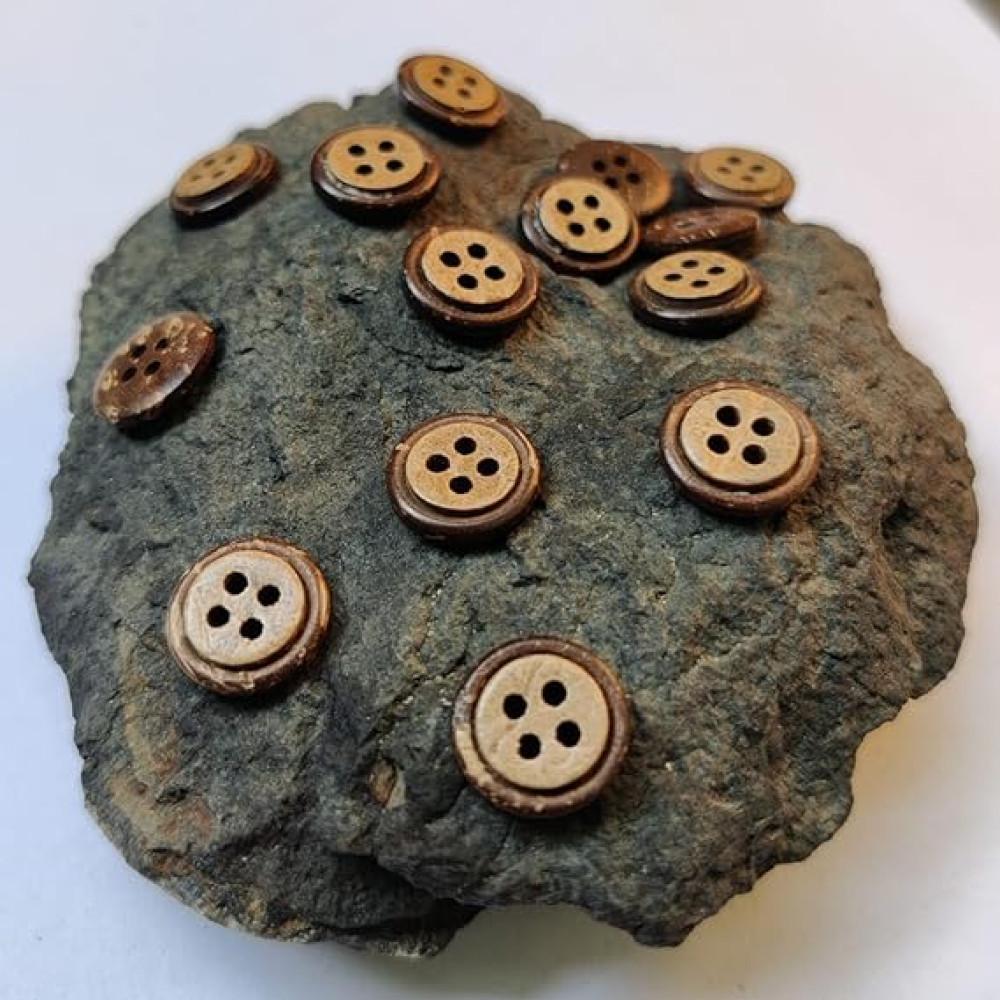 designerbox Natural Coconut Shell Ring Designed Small Wooden 4 Holed Buttons for Designer Collection of Ethnic Ware Sewing DIY Art and Craft Pack of 50