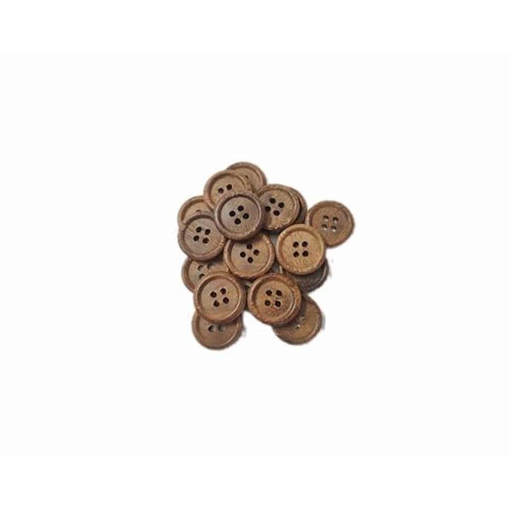 designerbox Natural Coffee Brown Dark Wooden Button Dia. 20 mm 4 Holed Buttons for Designer Collection of Ethnic Ware Sewing DIY Art and Craft (40)