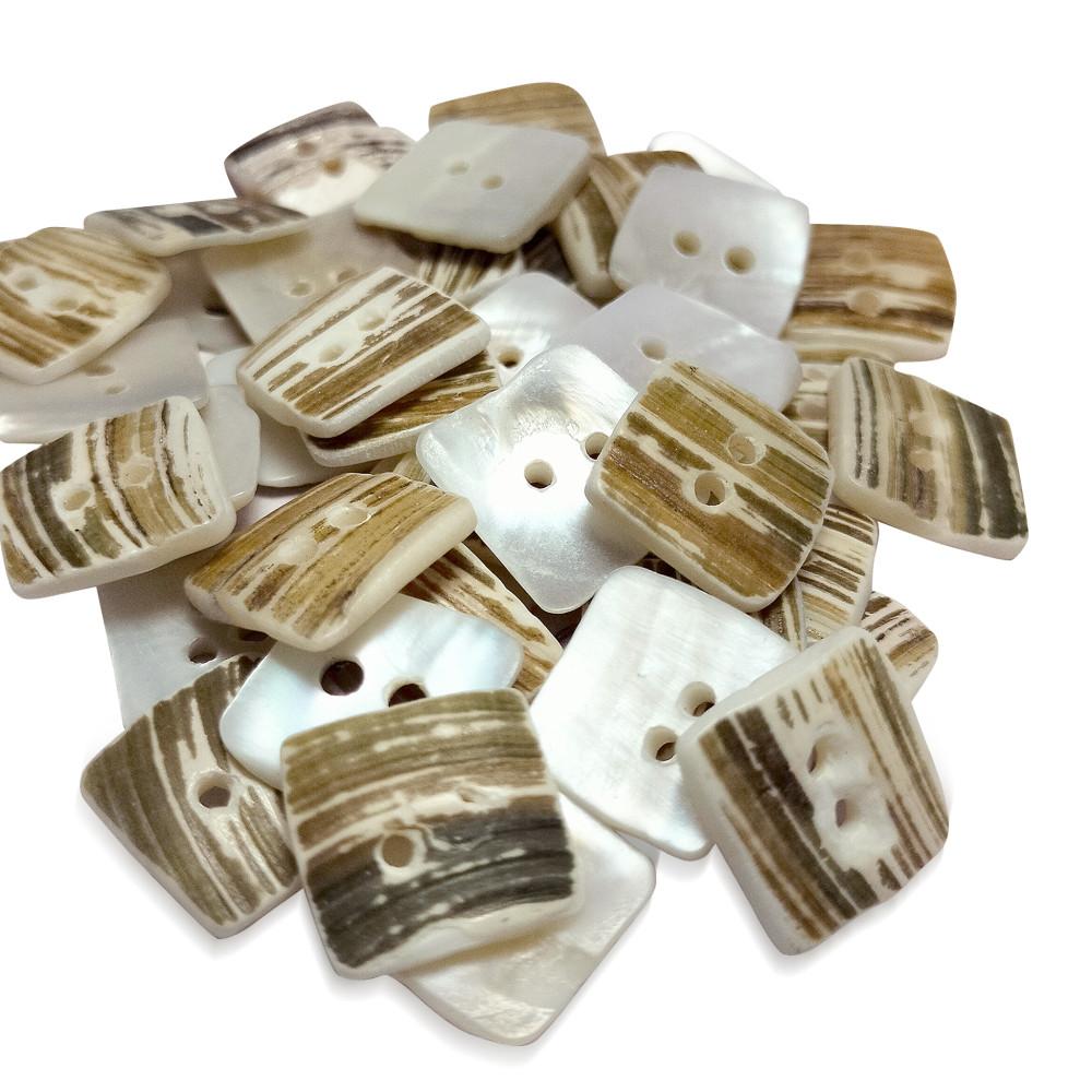 designerbox Natural  ﻿ Sea Shell (Mother of Pearl) 2 Holes square shape Buttons for Sewing Embroidery Crafting and Decoration(Pack of 50 Pieces)(Size 2cm)