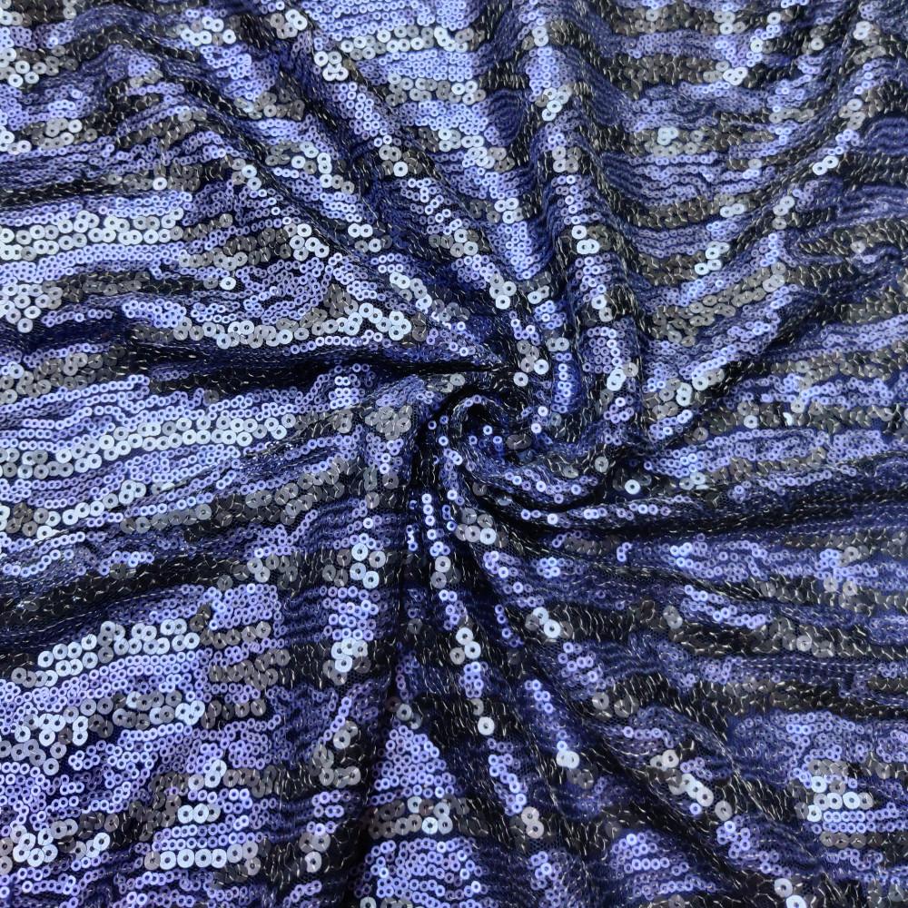 designerbox Navy blue Sequin Embroidery Net Imported Fabric