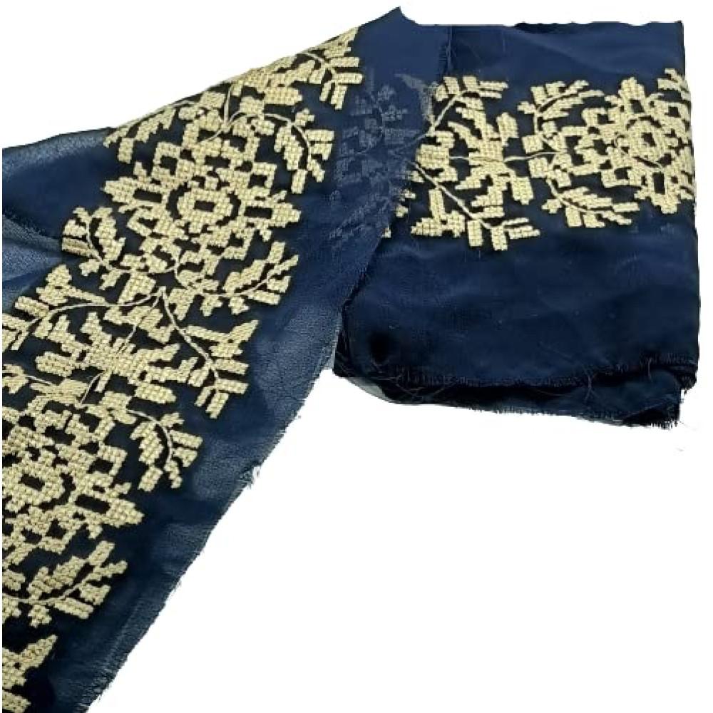 designerbox Navy Blue wase with Beige Resham Cross Stitch Embroidery Work Lace Border for Kurtis Bridal Dress Gown Dupatta Sarees Wedding Outfits ( Length : 38 Inch * 3 Piece )Width :6 cm