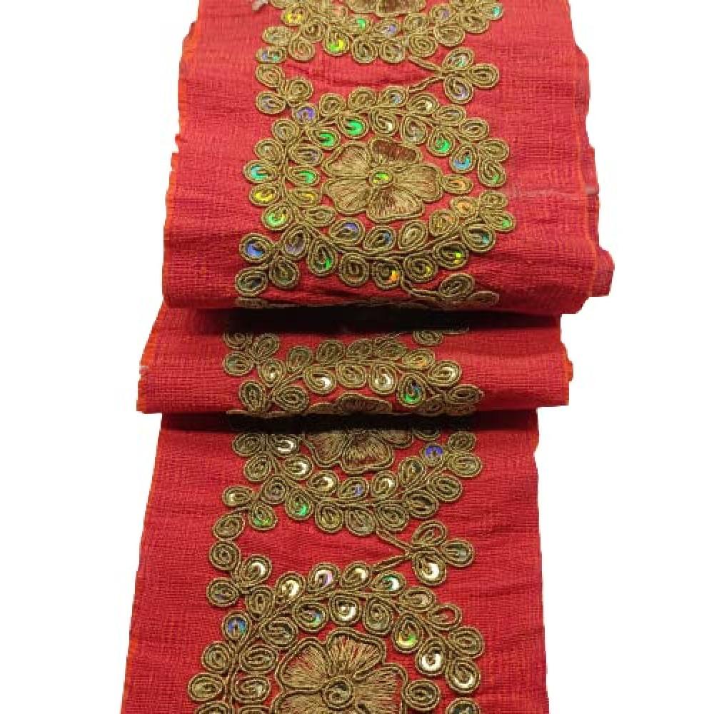 designerbox Orange Colour Lace with Golden Dori and Sequence Threads Embroidery Work Border for Bridal Dress Gown Dupatta Sarees Wedding Outfits ( Pack of 4.5 Meter) Size : 11cm