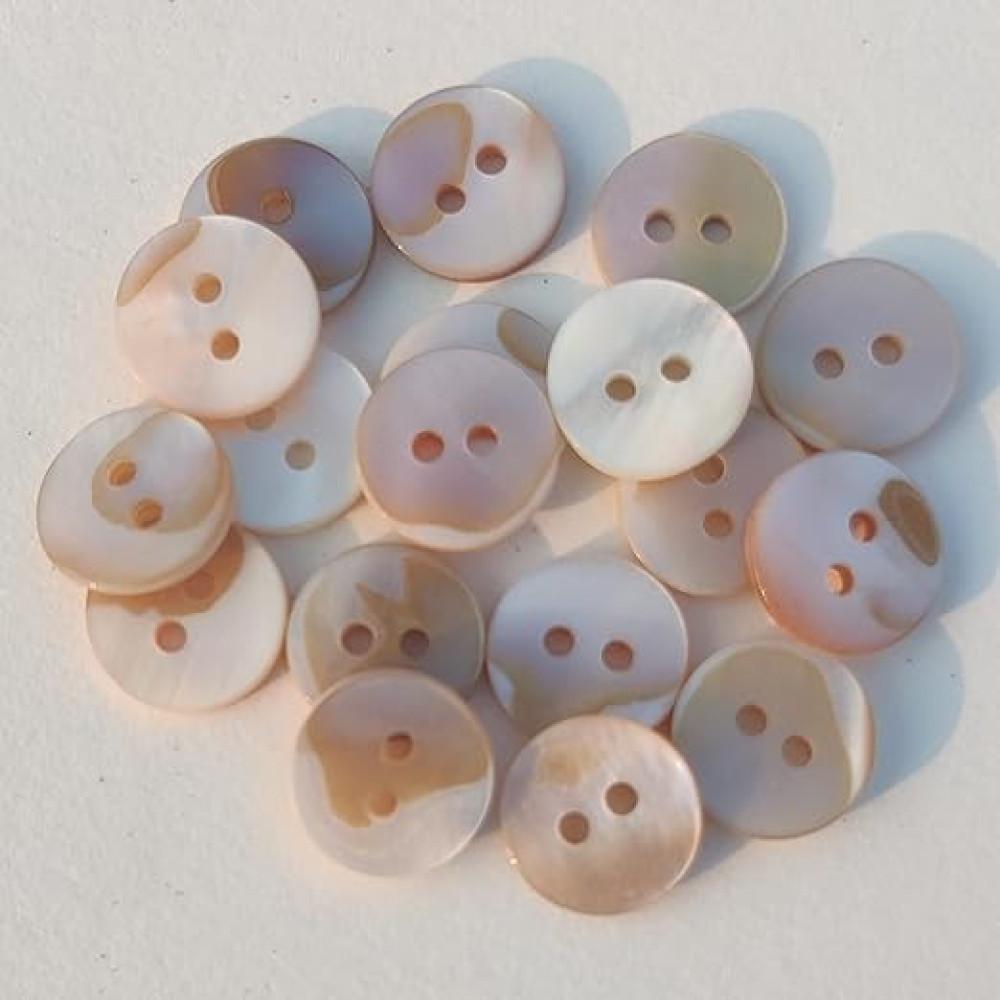 designerbox Original Peaches Glow Sea Shell (Mother of Pearl) 2 Holes Round Buttons for Sewing Embroidery Crafting and Decoration(Pack of 50 Pieces)(Size-1.2cm)