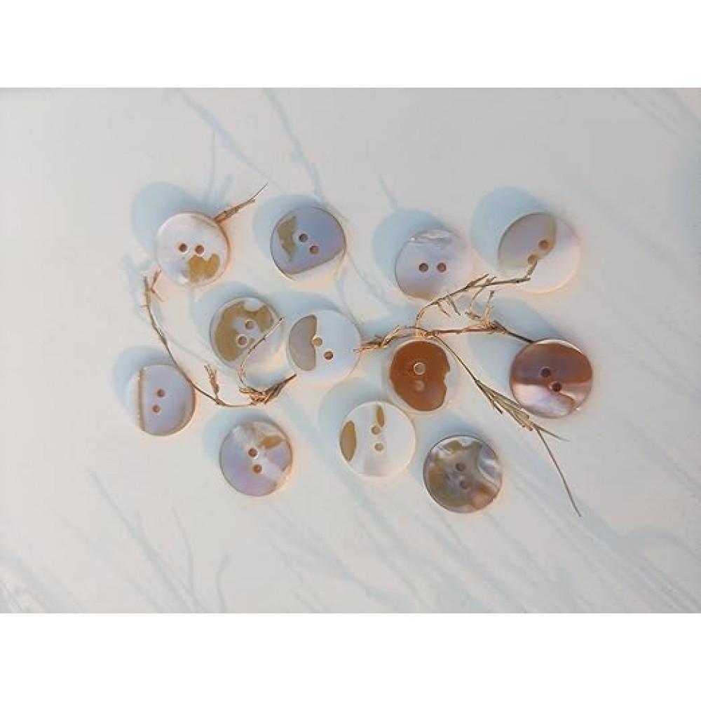 designerbox Original Sea Shell (Mother of Pearl) 2 Holes Round Buttons for Sewing Embroidery Crafting and Decoration(Pack of 25 Pieces)(Size-1.7cm)