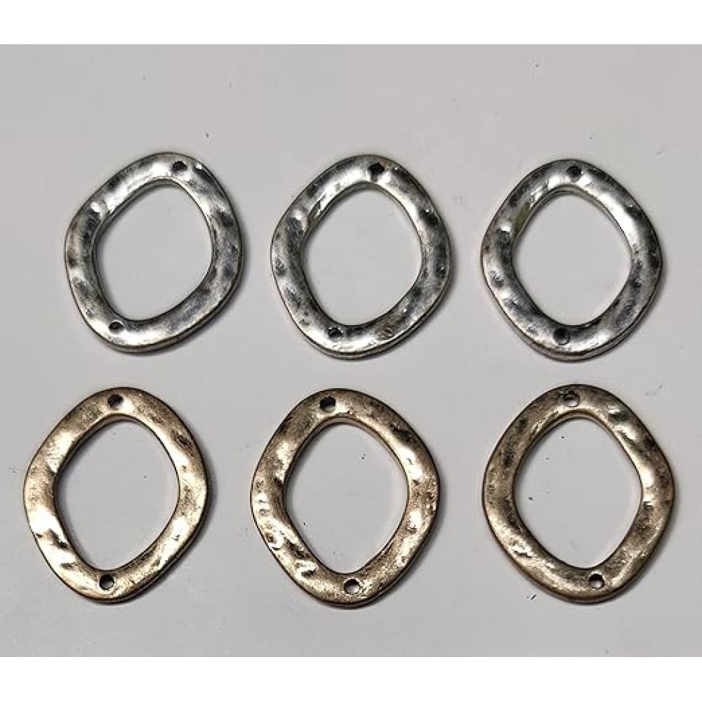 designerbox Oval Metal Ring Shape Gold and Silver Vintage Finish Metal unsemtrical Ring Shape for Women Accessories Like Necklace Airing Buttons DIY and Crafts ( Each Colour 5 pcs )