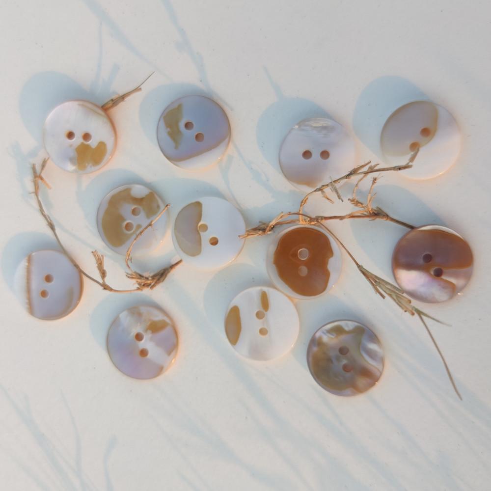 designerbox Peaches  ﻿ Sea Shell (Mother of Pearl) 2 Holes Round Buttons for Sewing Embroidery Crafting and Decoration(Pack of 50 Pieces)(Size 1.6cm)