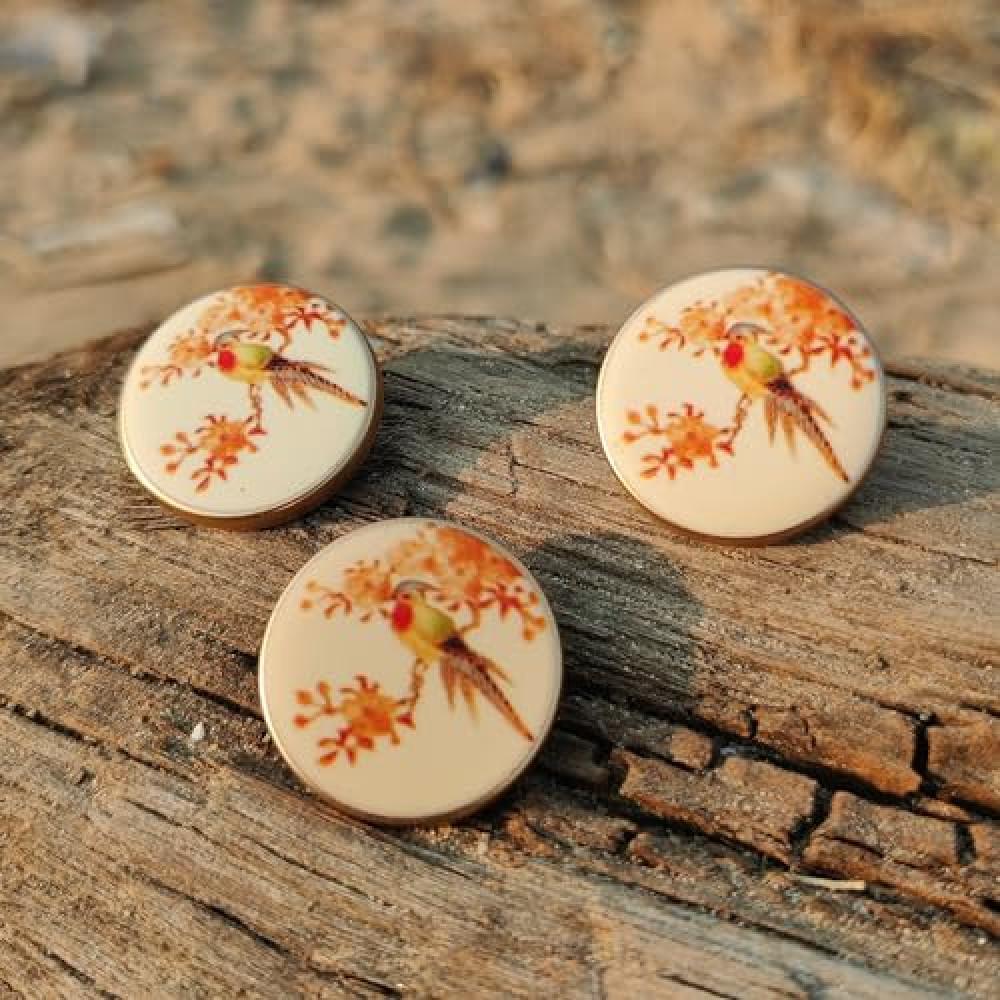 designerbox Peacock Digital Print Buttons 2 Holes Sewing Round Resin Button for Sewing Craft Pack of 4 Pieces