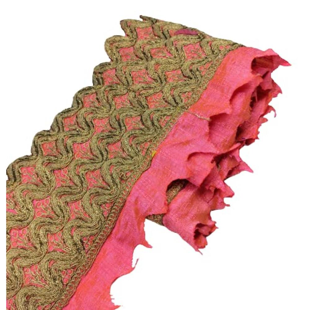 designerbox Pink Colour Lace with Golden kassab Threads Embroidery Work Border for Bridal Dress Gown Dupatta Sarees Wedding Outfits (Pack of 4.5 Meter) Size : 5 inch
