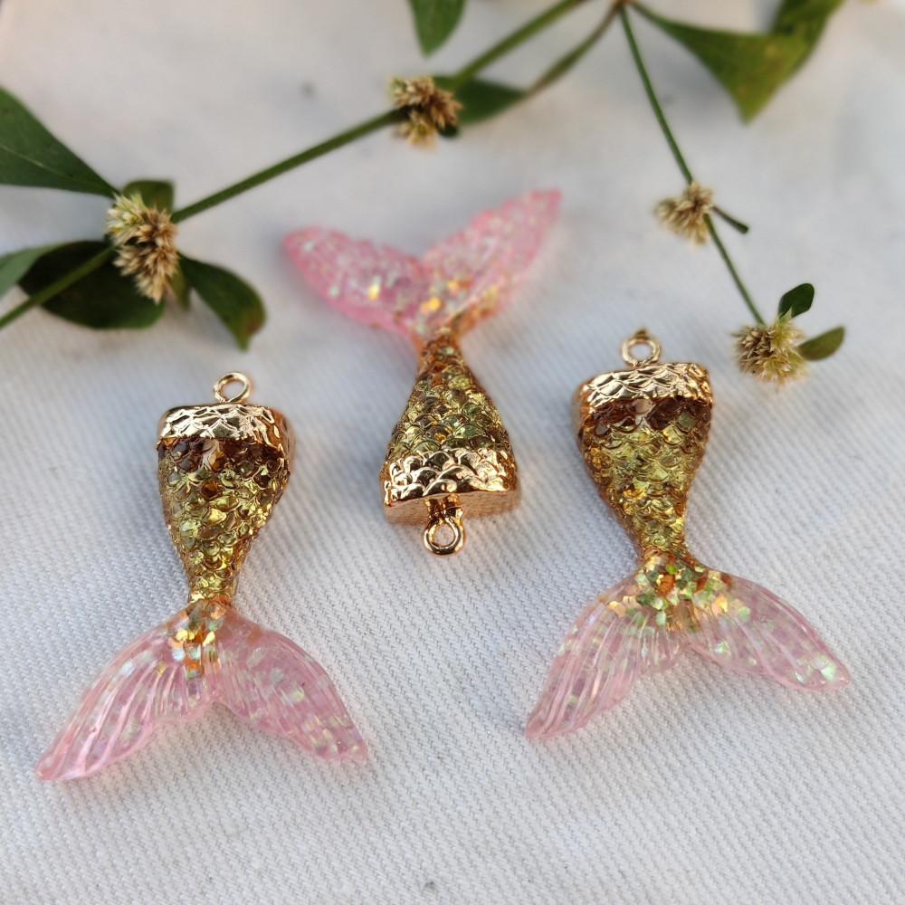 designerbox Pink Mermaid Resin art Embellishment ramboo shining beads accessories buttons