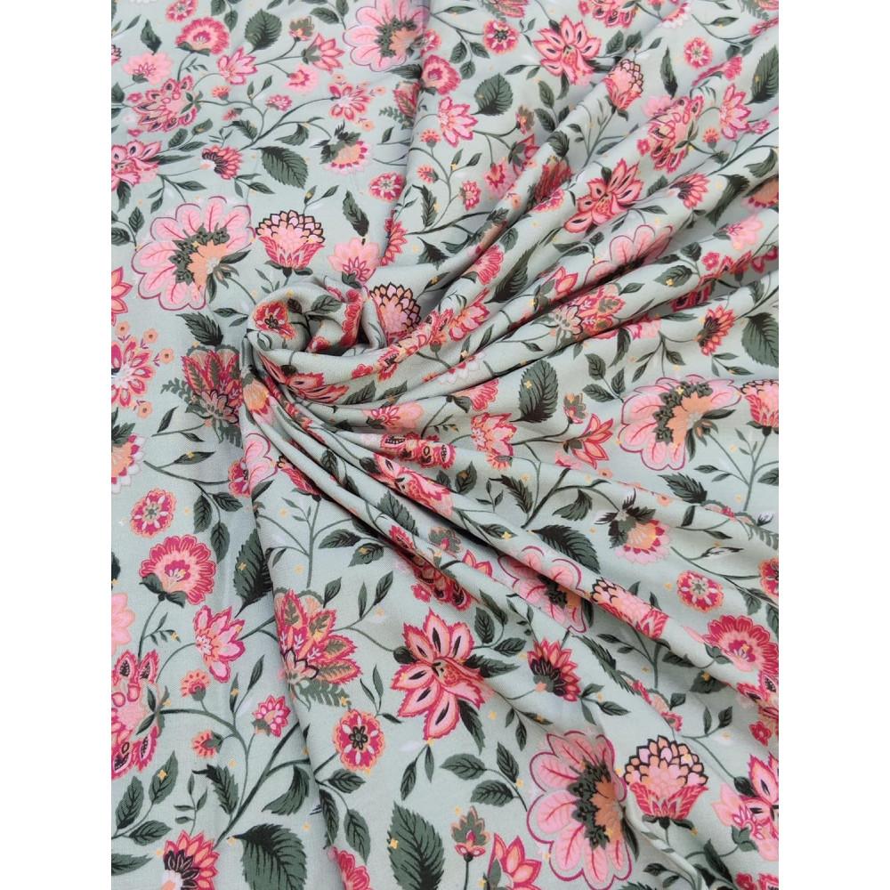 designerbox Pista Rayon Fabric Leaves & Rose Floral Print Rayon Fabrics for Ethnic Dresses Kurtis Gown (Pack of 2.5 MTS)(width-56 inches)