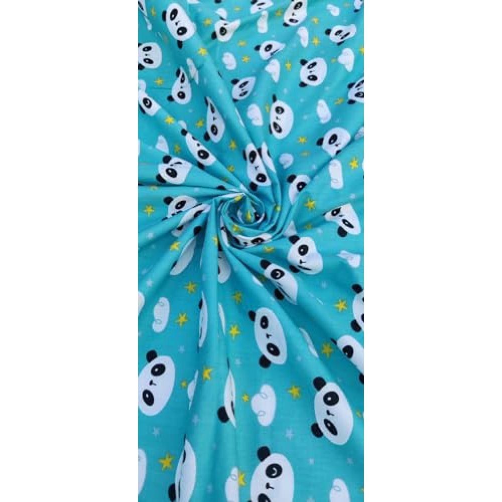designerbox poplin Cotton Blue & Panda Kids Print Fabric