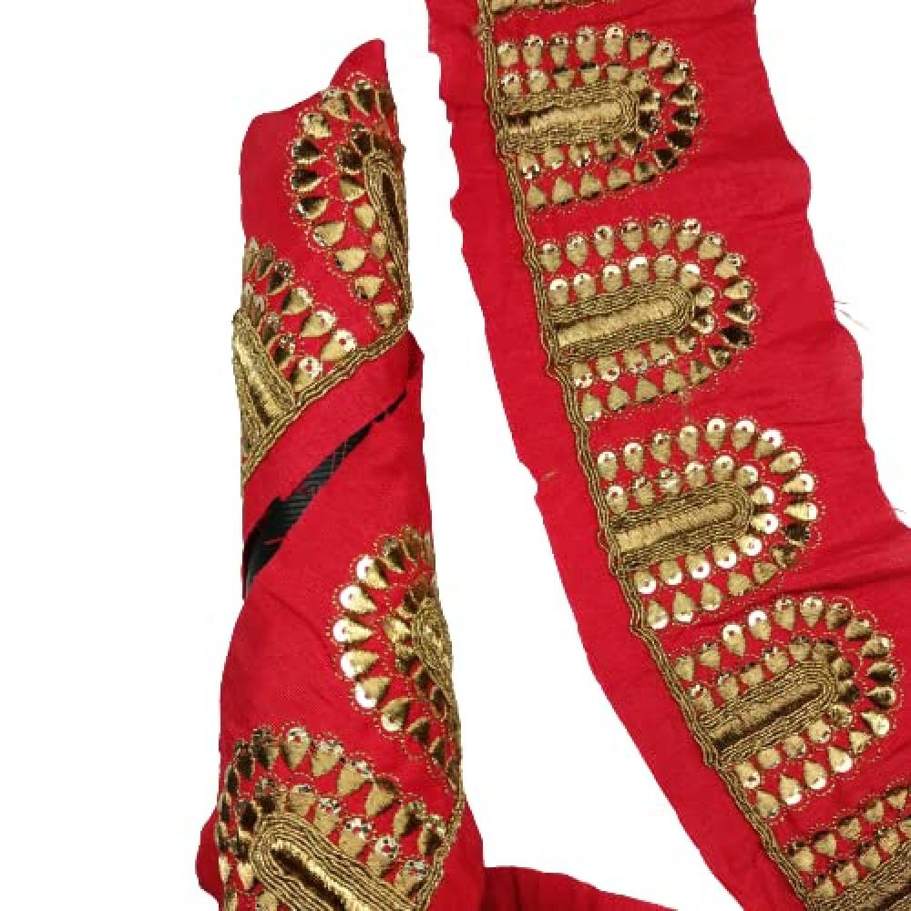 designerbox Red Colour Lace with Golden Threads with Tikli Embroidery Work Border for uses Bridal Dress Gown Dupatta Sarees Wedding Outfits (Pack of 4.5 Meter) Size : 7.5cm