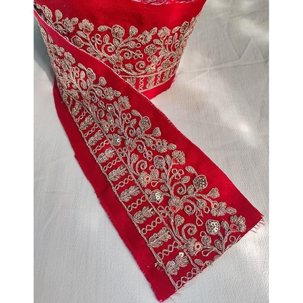 designerbox Red Dori with Sequence High Quality Embroidery Lace Heavy Golden Work Borders for Saree Dresses Dupatta Lehengas Kurti ( Width : 6 cm )( 2 Meter ka Price)