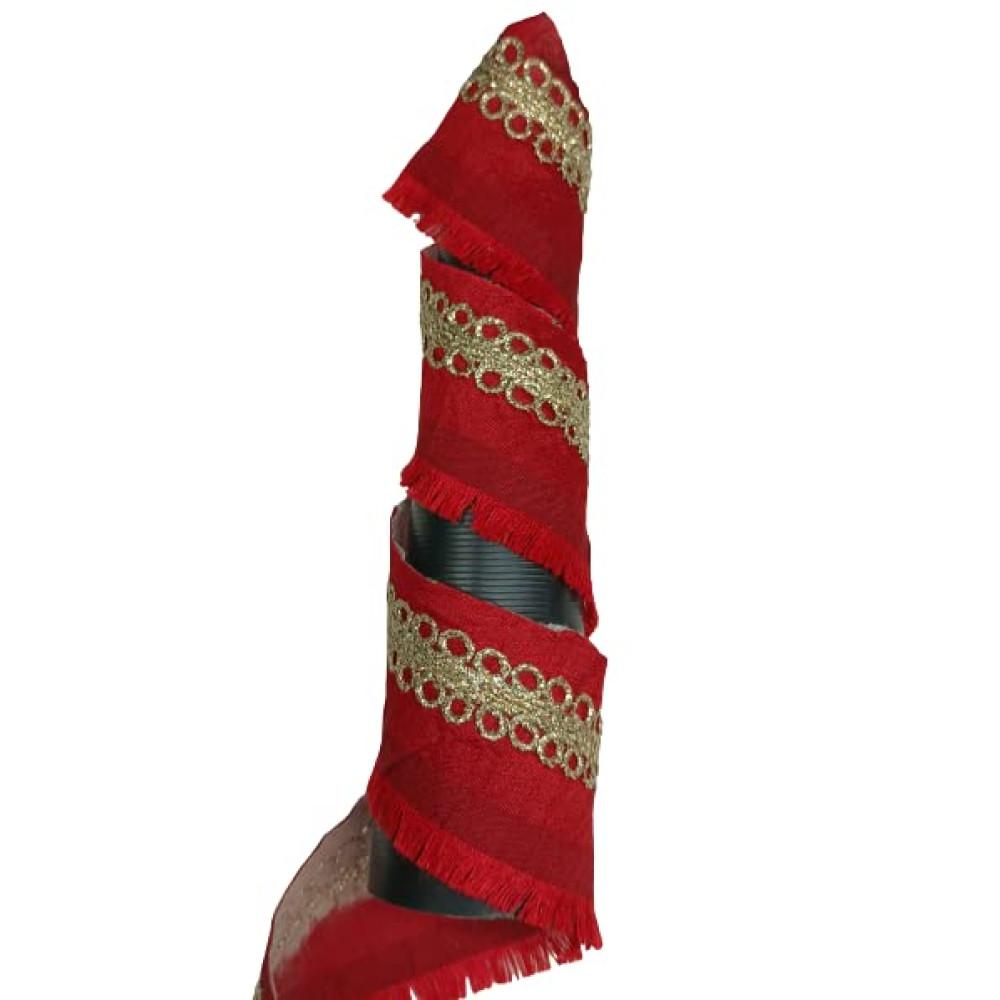 designerbox Red Lace with Golden Dori Threads Embroidery Work Border for Bridal Dress Gown Dupatta Sarees Wedding Outfits (Pack of 2.8 Meter) Size : 2 cm