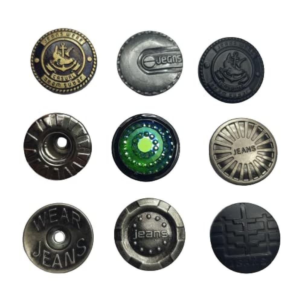 designerbox Replacement Jean Buttons Round Combo Siver Black Copper Mix Colour and Mix Assorted Tack Buttons Metal wase with Rivets Non Sew Metal Buttons Replace Accesories -10 Pcs(size-20mm)