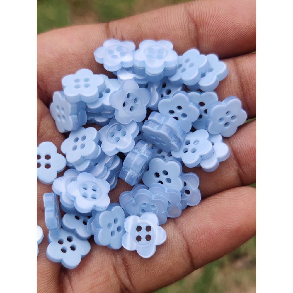 designerbox Resin Art sky blue flower Shape Buttons Translucent White Resin Button for Sewing Blouse Shirt DIY Scrapbooking 4 hols Pack of 25pcs