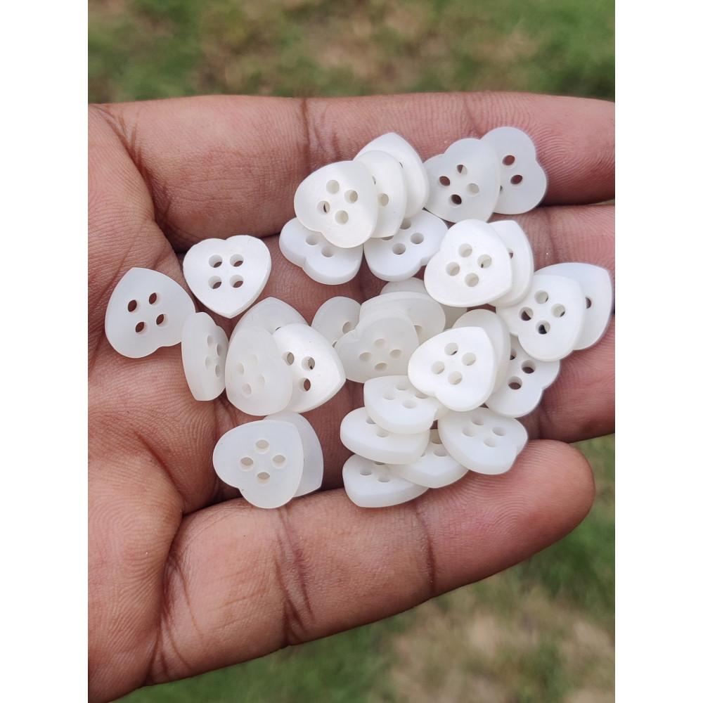 designerbox Resin Art white heart Shape Buttons Translucent White Resin Button for Sewing Blouse Shirt DIY Scrapbooking 4 hols Pack of 25pcs