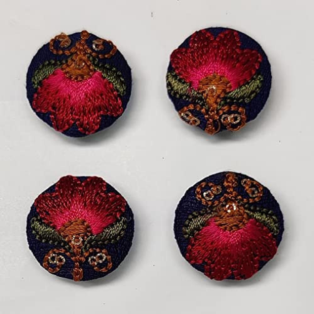 designerbox Royal Blue wase Color Fabrics with fine Quality Multi Threads Embroidery Buttons for Kurtas Kurtis Blouses Shirts and for DIY Crafts ( Pack of 6 pcs )