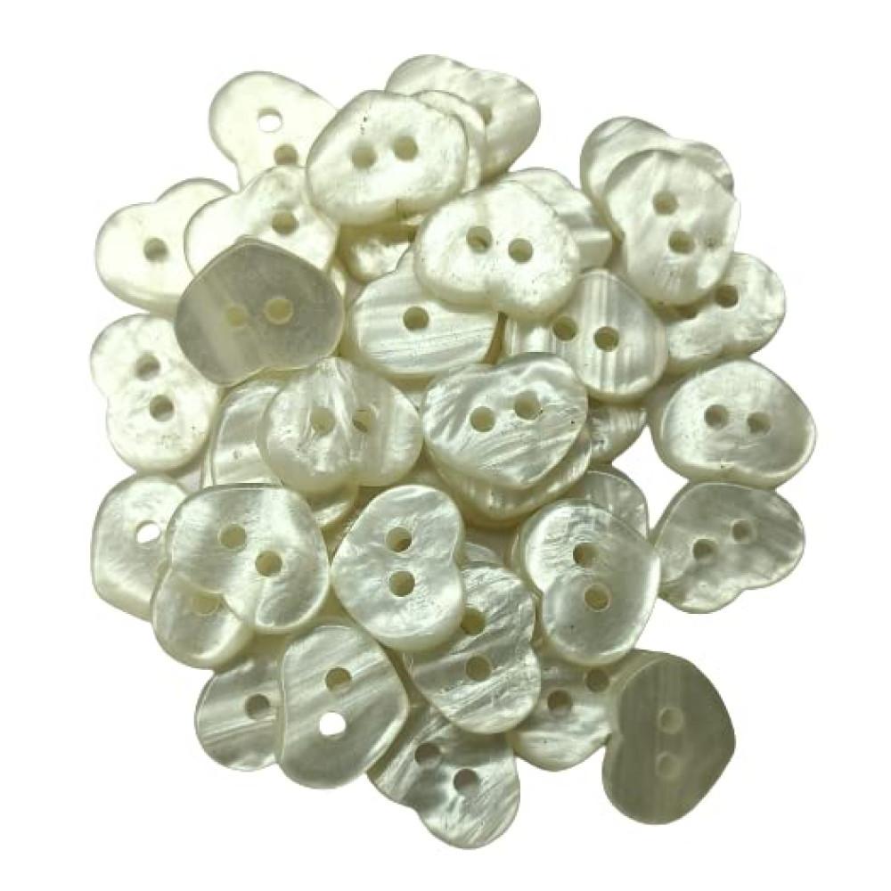 designerbox Sea Shell Mother of Pearl 2 Hole Heart Shape Buttons for Shirts Kurtas Kurtis Decoration DIY (Size : 1 Cm) (Pack of 25 Pcs)