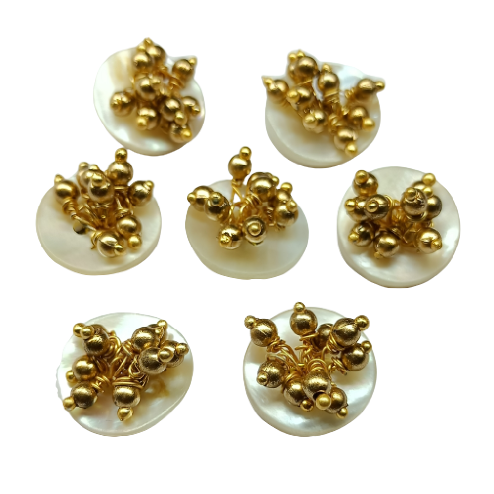 designerbox Sea Shell (Mother of Pearl) 2 Holes with moti (pearls) hand made Round Buttons for Sewing Embroidery Crafting and Decoration(Pack of 10 Pieces)(Size 1.7cm)