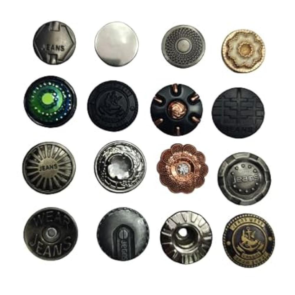 designerbox Sewing Button Round Buttons Metal Plain Jeans Buttons Gold Button