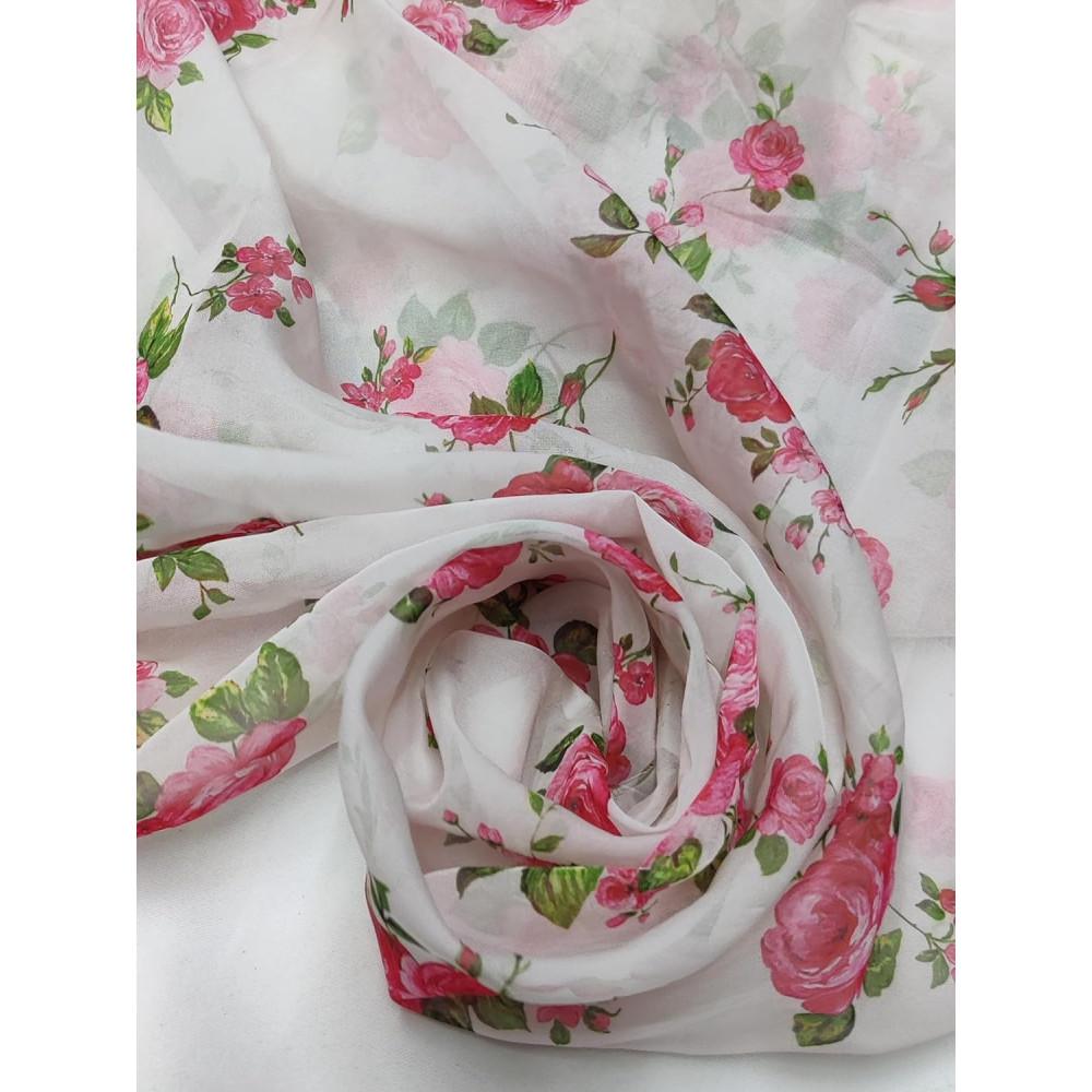 designerbox Soft Organza Floral Digital Printed Fabric by Meter | Width 44 inch| for Dupatta Saree Gown Dress top Blouses Multipurpose (2.5 Meters Pink)