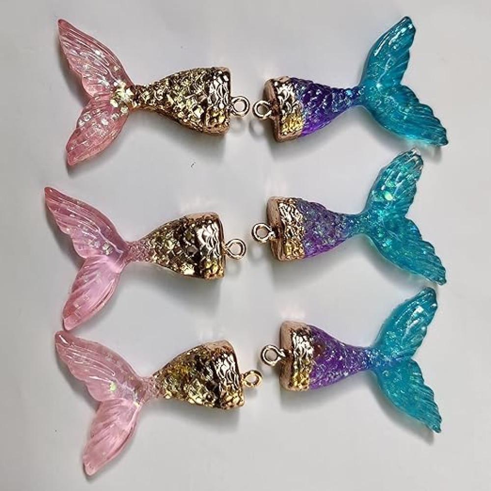 designerbox Two Colour Buttons Mermaid Resin Art Embellishment Rambo Shining Beads Buttons Flatback Side for Kurtis Jewellery pendent Craft . (6)