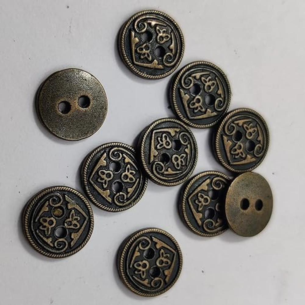 designerbox Vintage Look with Small Design 2 Holes Bronze Metal Button Designer Buttons for Coats Shirts Blazers (Pack of 20pcs)(Size 1.2cm)