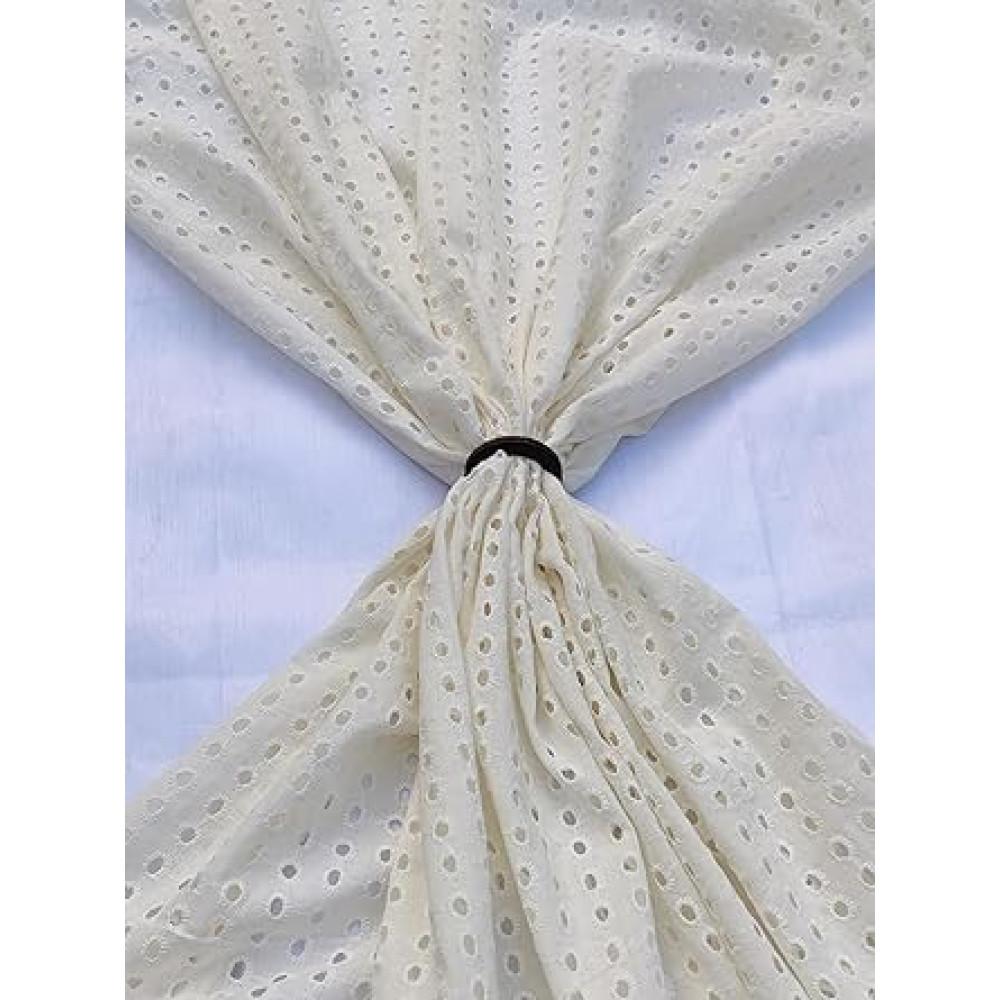 designerbox White Chikan Embroidery Work with MUL MUL Cotton Fabric Unstitched Fabric for Women Girls Cream Color 2.5 Meters | Width 45 inch | for Making Kurtis Gowns Palazzo | Dress Material