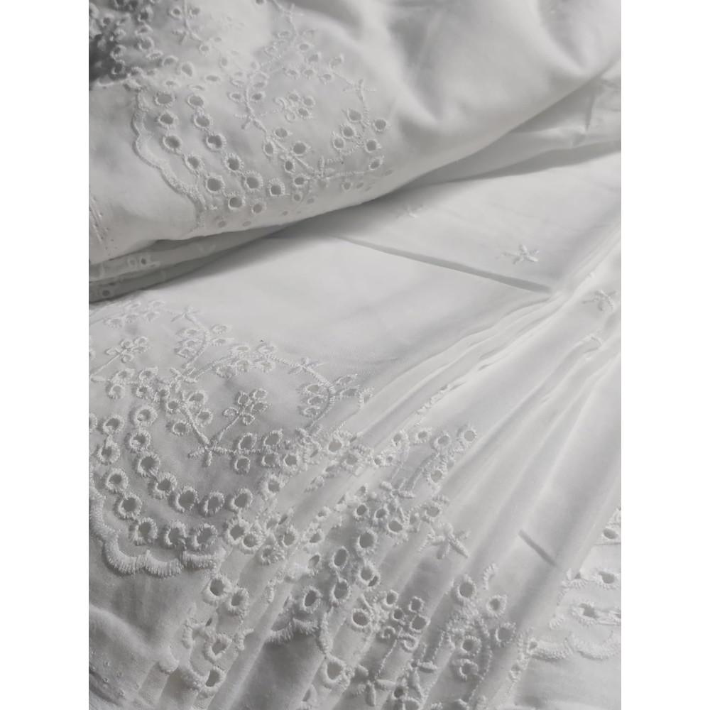 designerbox White Chikankari Cotton Fabric both sides border embroidery