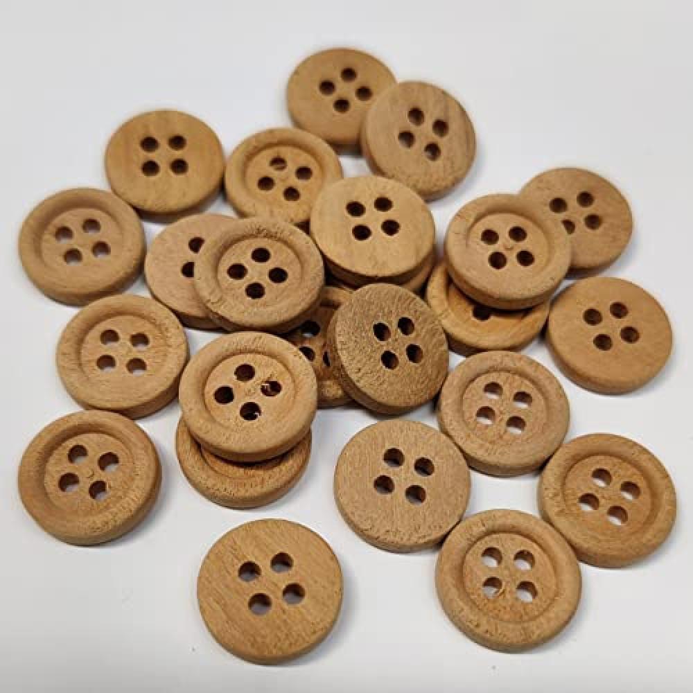 designerbox Wooden 4 Holes Round Buttons for Sewing Embroidery Crafting and Decoration(Pack of 50 Pieces)(Size 1.4cm)