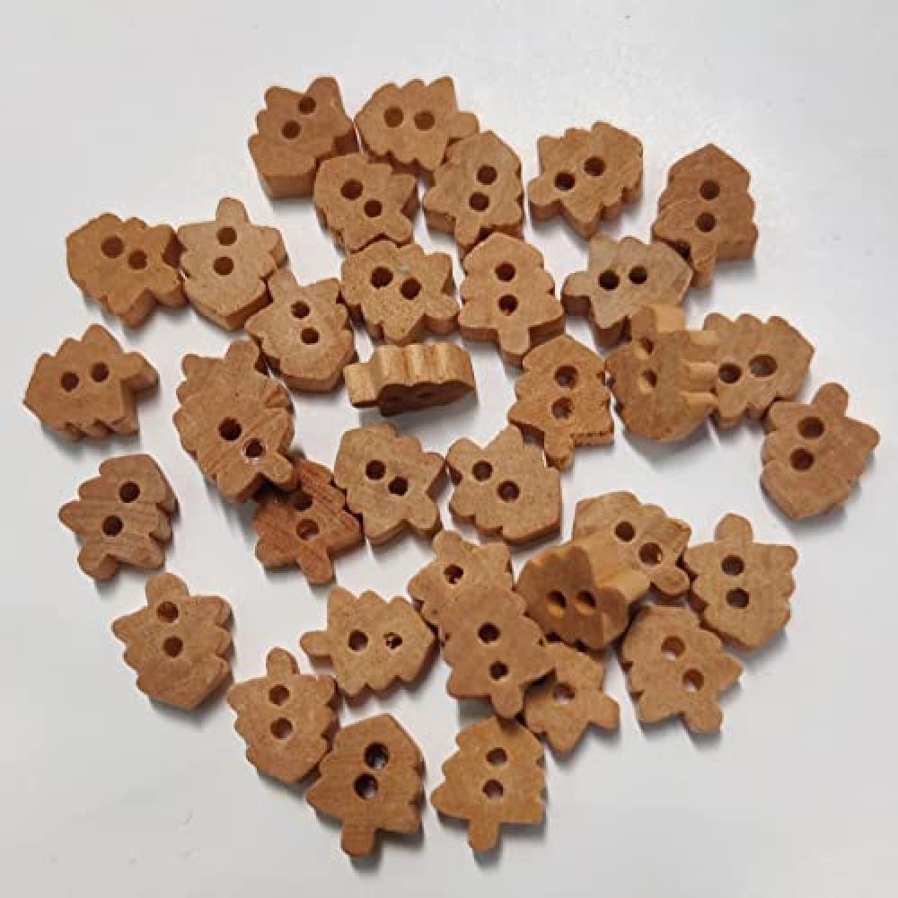 designerbox Wooden Christmas Tree Shapes 2 Holes Buttons for Sewing Embroidery Crafting and Decoration(Pack of 25 Pieces)(Size 1.3cm (25)